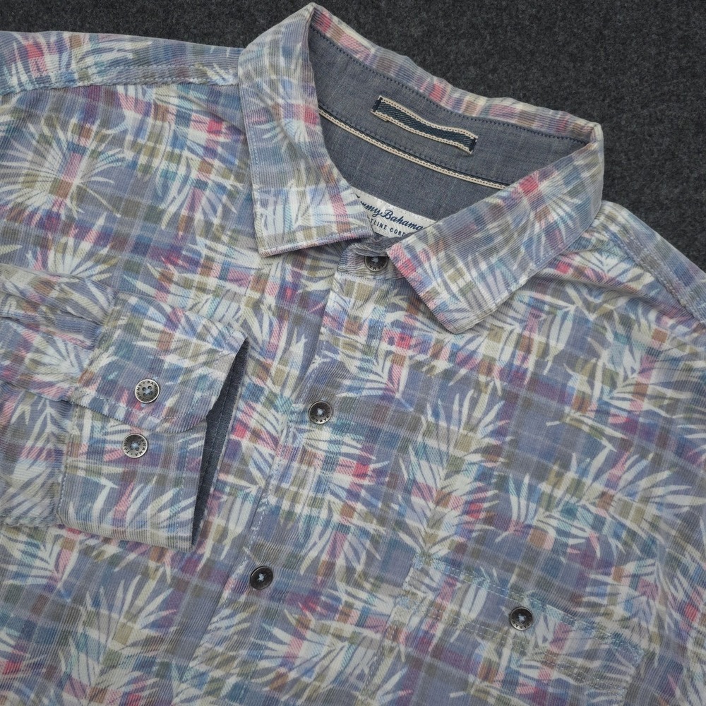 Tommy Bahama Coastline‎ Cord Mens XL Multicolor Plaid Palms Button Front Shirt